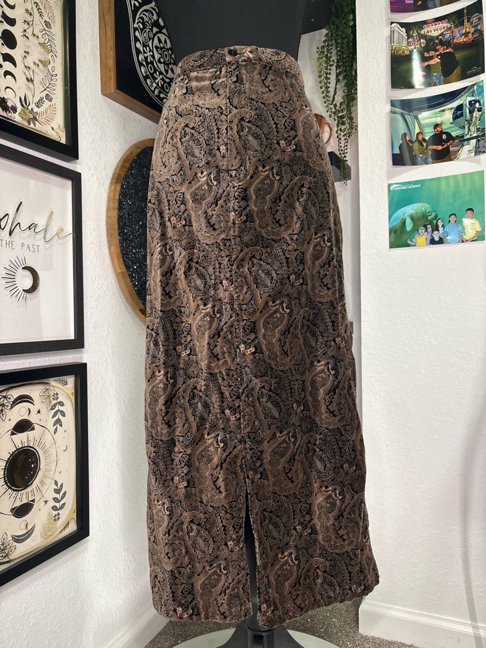 Vintage 90s Maren Sport Velvet Paisley Maxi Skirt Whimsigoth Fairycore 28" Waist